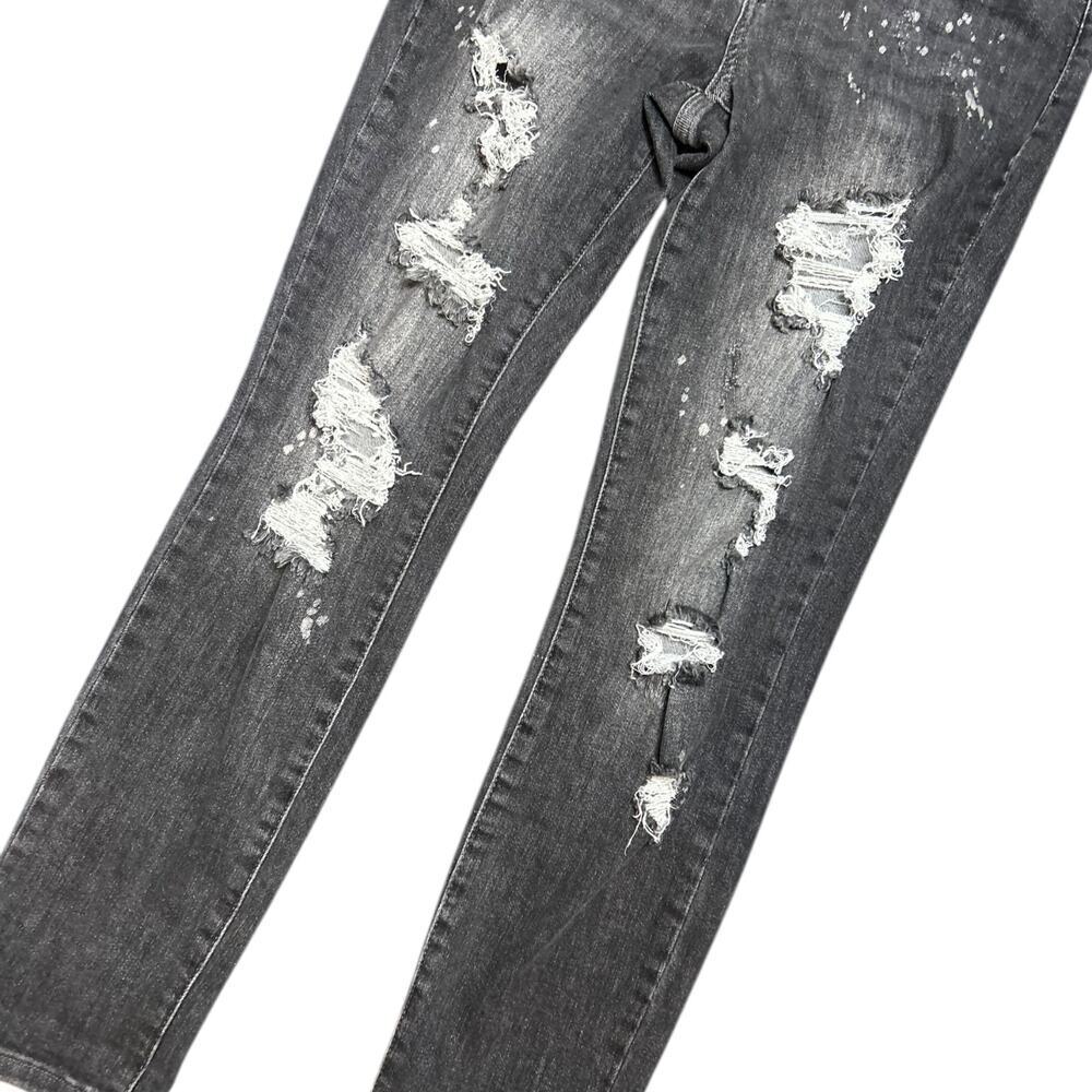 Judy Blue Boyfriend Fit Black Gray Distressed Jeans Stretch Mid Rise Denim 7/28 - Picture 4 of 8